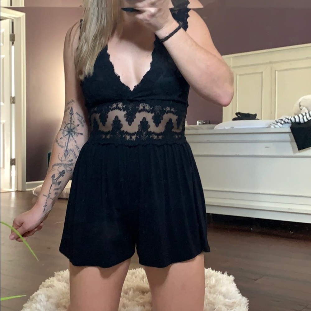 Mod Clothing Black lace Romper w/ Zip Back